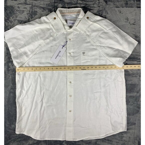 Carribbean Men's Size XXL White Casual Linen Blend Button Up Shirt Palm Tree - Picture 7 of 8
